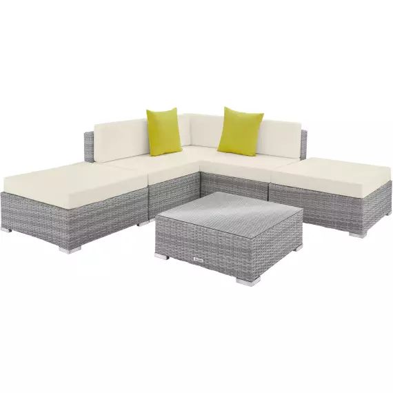 Salon de jardin PARIS modulable 5 places gris clair