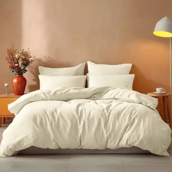 Housse de couette en coton  ecru 140×200 cm
