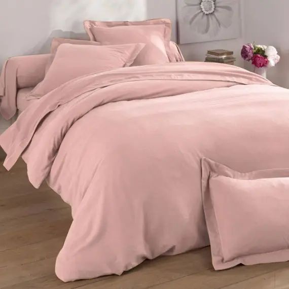 Housse de couette 200×200 rose poudré en coton
