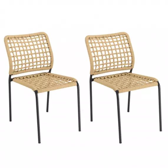 Lot de 2 chaises de jardin en cordage tressé beige