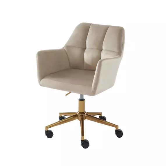 Fauteuil de bureau   en velours beige avec pieds dorés