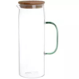 Pichet en verre anse bleu vert couvercle en bambou 1,2L