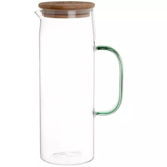 Pichet en verre anse bleu vert couvercle en bambou 1,2L