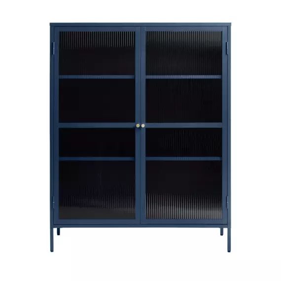 Bjorn – Vaisselier 2 portes en verre strié et métal H140cm – Couleur – Bleu