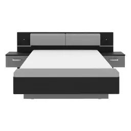 Lit 140×190 cm + 2 chevets suspendus + LED’s DOLCE BLACK EDITION coloris imitation chêne noir et gris mat