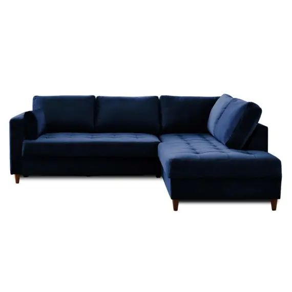 Canapé d&rsquo;angle droit convertible 5 places Velours Bleu nuit