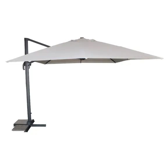 Parasol avec pied excentré en acier et toile grise