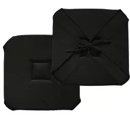 Galette de chaise unie à rabats polyester noir 40 x 40