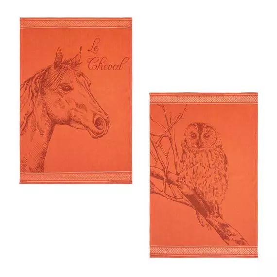 Lot de 2 torchons en jacquard de coton orange foncé 50×75