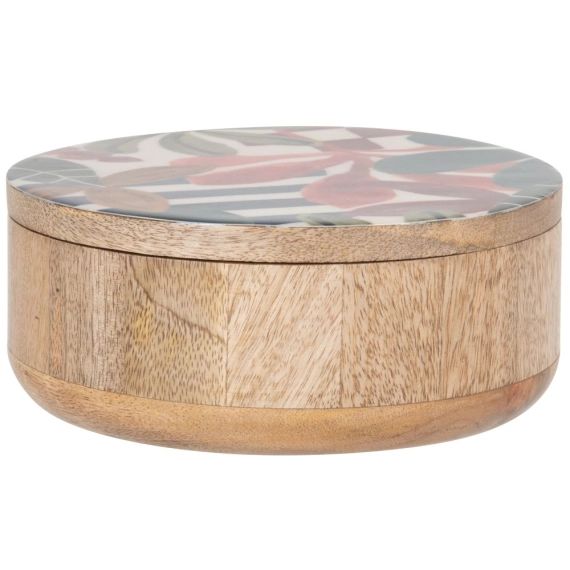 Boîte en bois de manguier couvercle marron rouge et vert