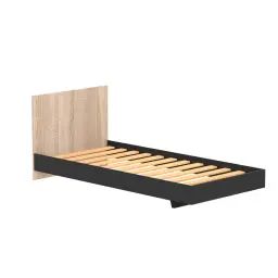 Lit 90×190 sommier inclus cora noir et naturel blanchi