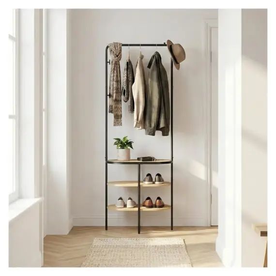 Portant d&rsquo;entrée vestiaire métal et bois L60 x H80 cm