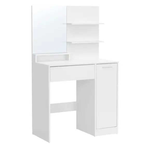 Coiffeuse avec miroir effet bois blanc