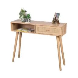 Console bois et 1 tiroir rotin- 100x30x81cm