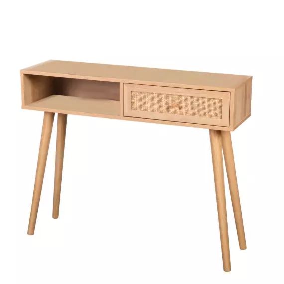 Console bois et 1 tiroir rotin- 100x30x81cm
