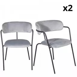 Lot de 2 chaises contemporaines en velours blanc