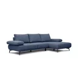 Canapé d’angle droit 4 places tissu bleu