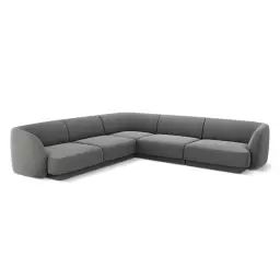 Canapé d’angle symétrique 5 places en tissu velours gris clair