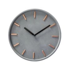 Horloge murale ronde en ciment gris et métal cuivre D28