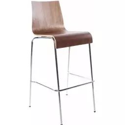 Tabouret de bar empilable couleur noyer et métal chromé h103cm