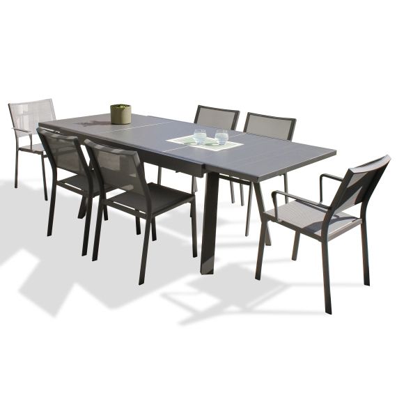 Ensemble repas de jardin 6 places en aluminium gris anthracite