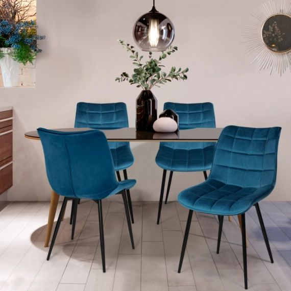 Lot de 4 chaises MADY en velours bleu pour salle à manger