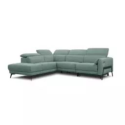 Canapé d’angle gauche 5 places relax électrique tissu vert