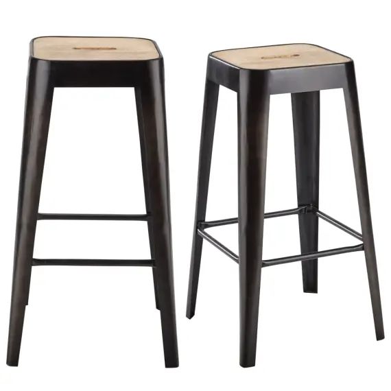Tabourets de bar industriels en bois de manguier et métal H69 (x2)