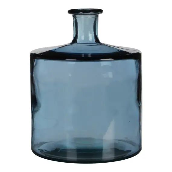 Vase bouteille en verre recyclé bleu H26
