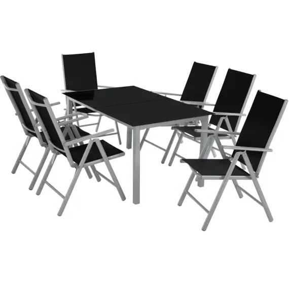 Salon de jardin aluminium 6 places gris clair