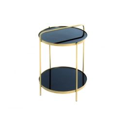 Table d’appoint MERVIN en métal doré et verre trempé noir 38cm – Noir et Or – 38 x 38 x 51 cm – Usinestreet
