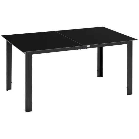 Table de jardin 6 personnes 150L x 90l x 74H cm alu. verre trempé noir
