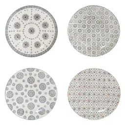 Coffret de 4 assiettes plates   26 cm en grès  multicolore