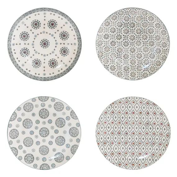 Coffret de 4 assiettes plates   26 cm en grès  multicolore
