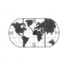 Horloge carte du monde en métal noir effet vieilli 141×80