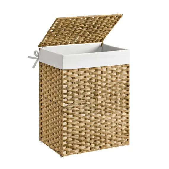 Panier à linge 90L rotin synthétique blanc