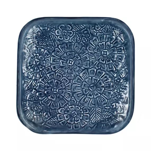 Plateau en métal émaillé bleu d35cm