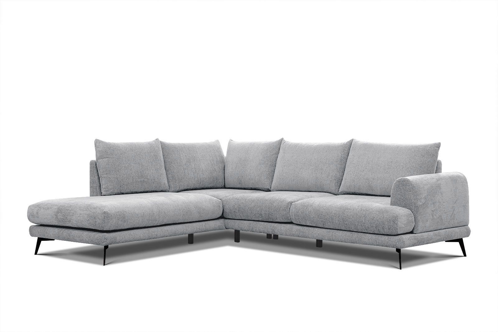 Canapé d’angle gauche 5 places tissu gris clair