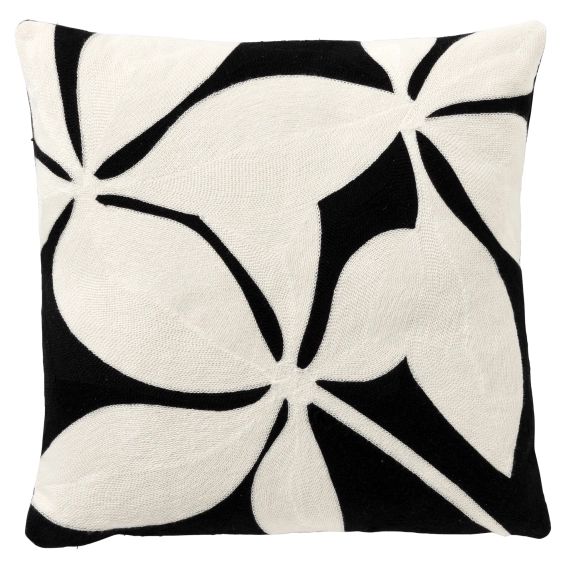 Housse de coussin noir en polyester-45×45 cm avec motif fleuri