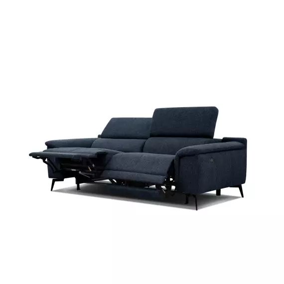 Canapé droit 3 places avec 2 relax électriques tissu bleu foncé