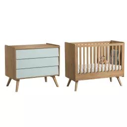 Chambre bébé : Duo – Lit bébé 60×120 commode naturel vert