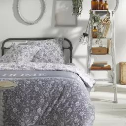 Parure de lit imprimé en coton gris clair 240×220