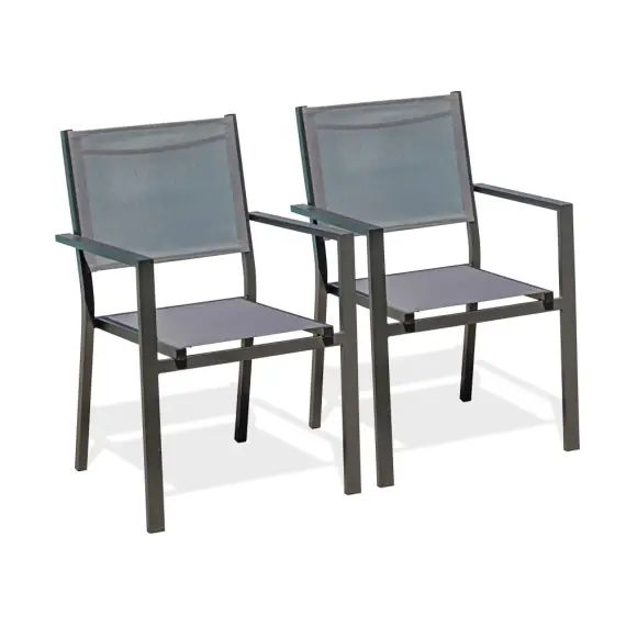 Lot de 2 fauteuils de jardin en aluminium et toile plastifiée grise