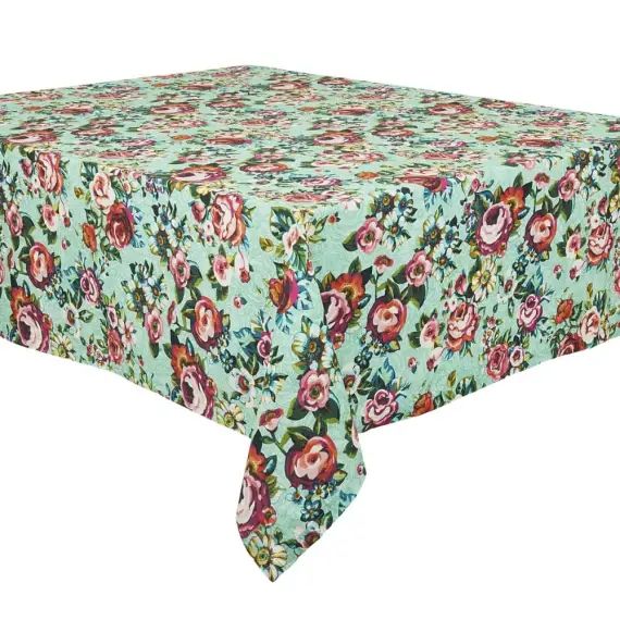 Nappe grand format en coton imprimé fleuri Lagon 140×235