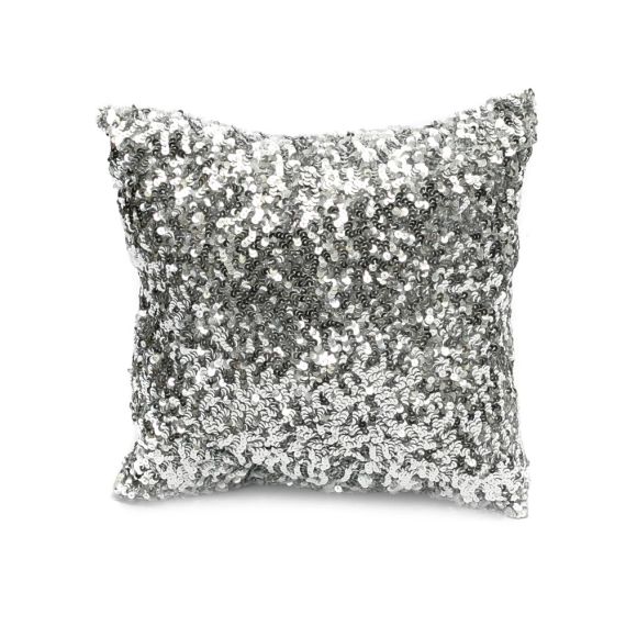 Housse de coussin à paillettes argent