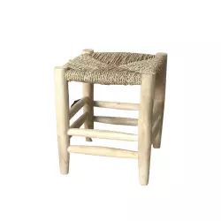 Tabouret en teck et jonc de mer bois clair