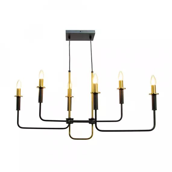 Lustre chandelier 6 lumières en métal noir et doré