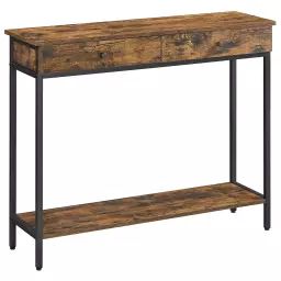 Table console 2 tiroirs effet bois noir