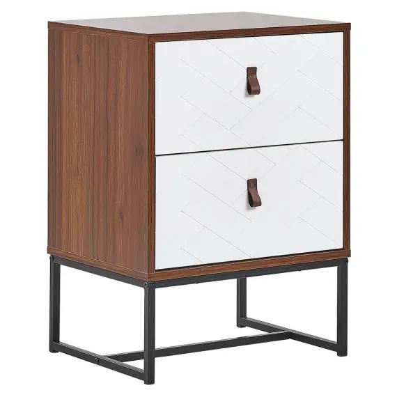 Table de chevet effet bois foncé et blanche 2 tiroirs