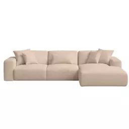 Canapé d’angle droit 4 places en tissu brun clair